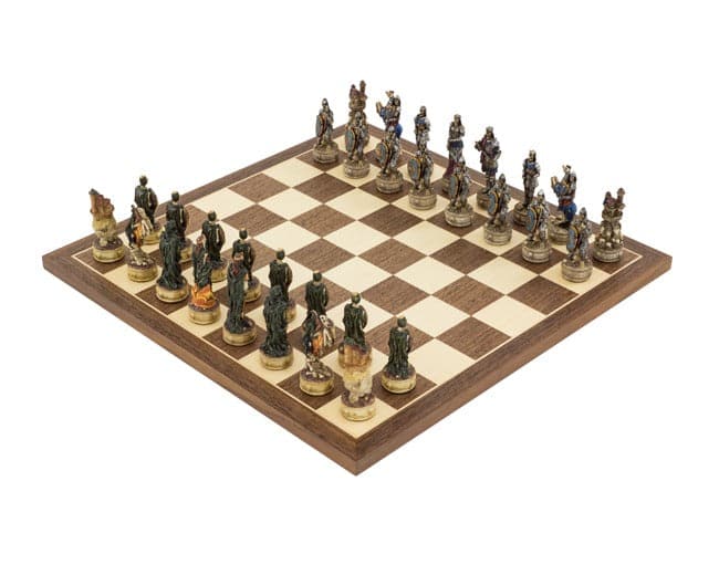 Zombie Hand Painted Chess Set on 16-inch Board Crafted in Italy