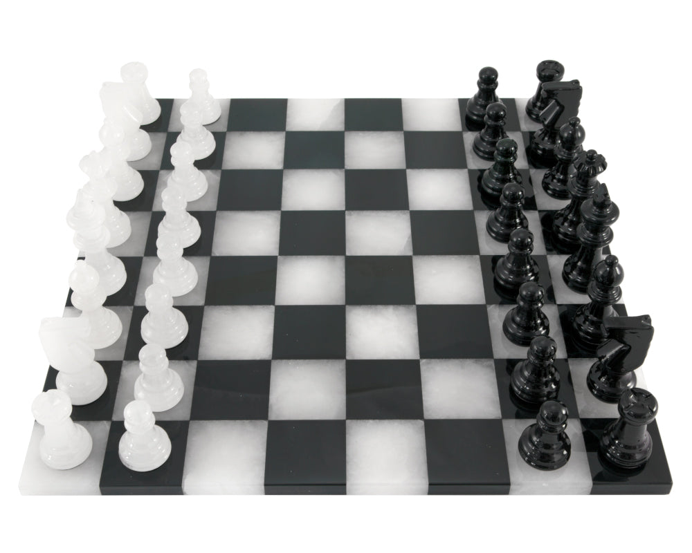 Schwarz und Weiß Rand zu Rand Alabaster Schachspiel 14 Zoll
