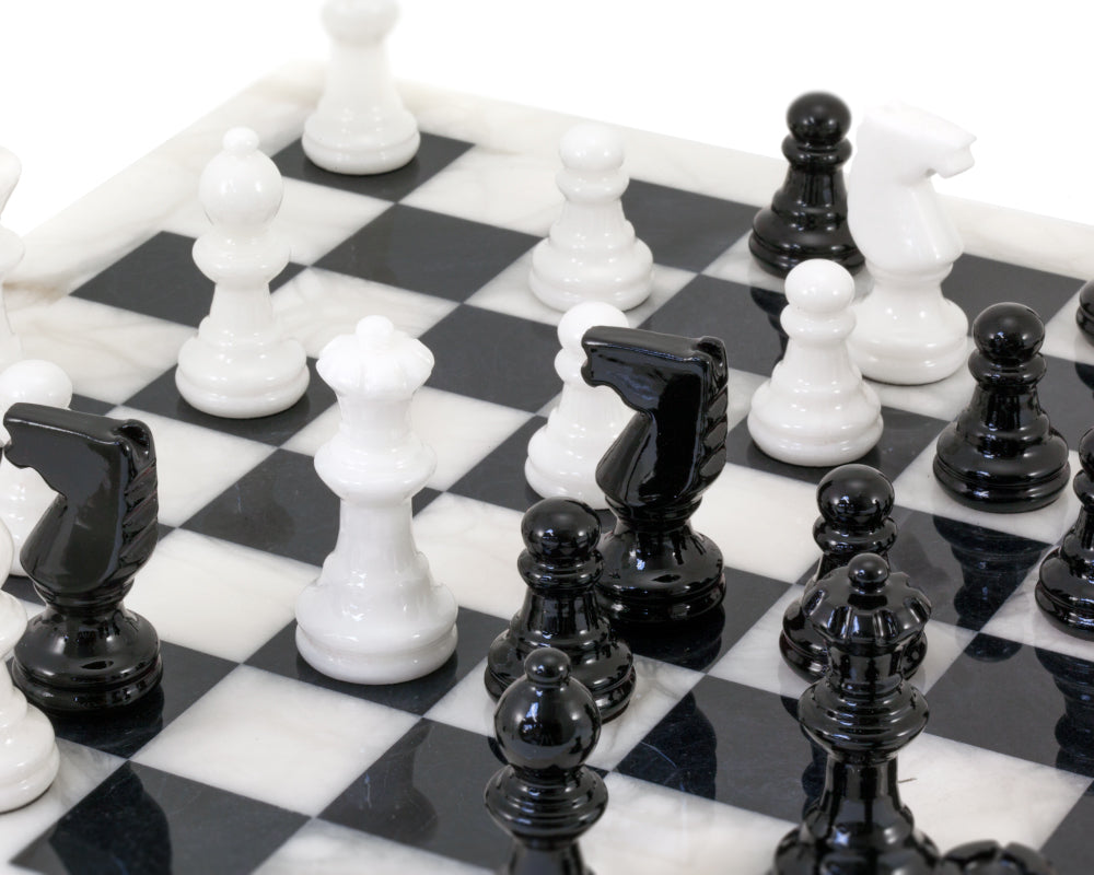 Schwarzer und weißer Alabaster Schachspiel 14,5 Zoll