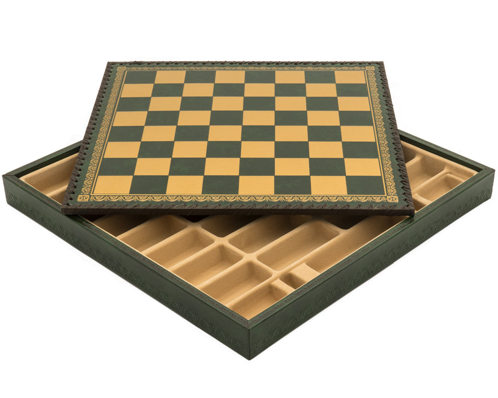 Das italienische Verde 13,75-Zoll-Backgammon-Set mit abnehmbarem Deckel, Schachbrett-Option, Würfeln und Damespiel