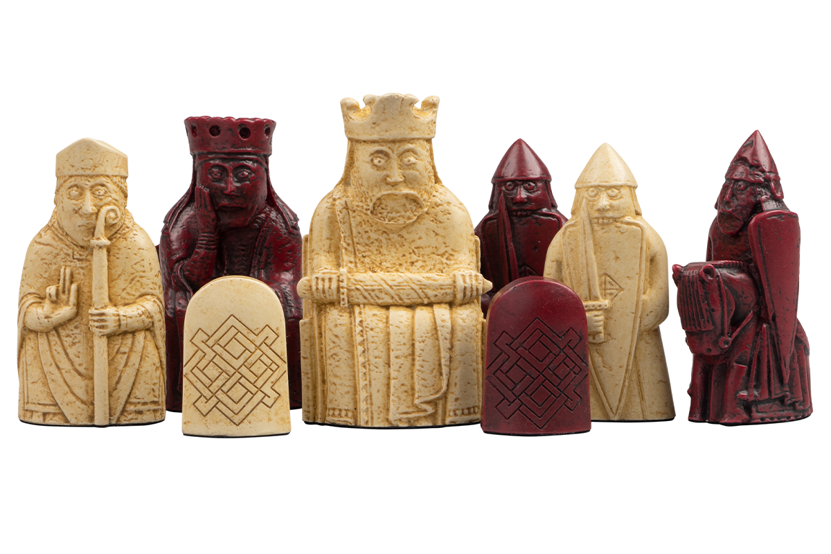 Isle of Lewis 8 cm Rote Schachfiguren Offizielle Ltd Edition Set