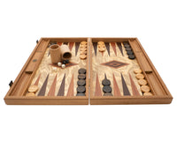 Luxuriöses Backgammon-Set aus Olivenwurzelholz von Manopoulos mit Backgammon-Bechern aus Holz