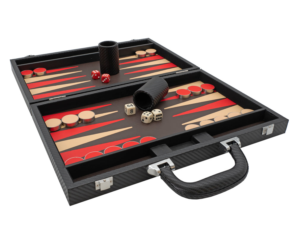 Italfama, zusammenklappbares Backgammon-Set aus Kunstleder, Schwarz und Rot