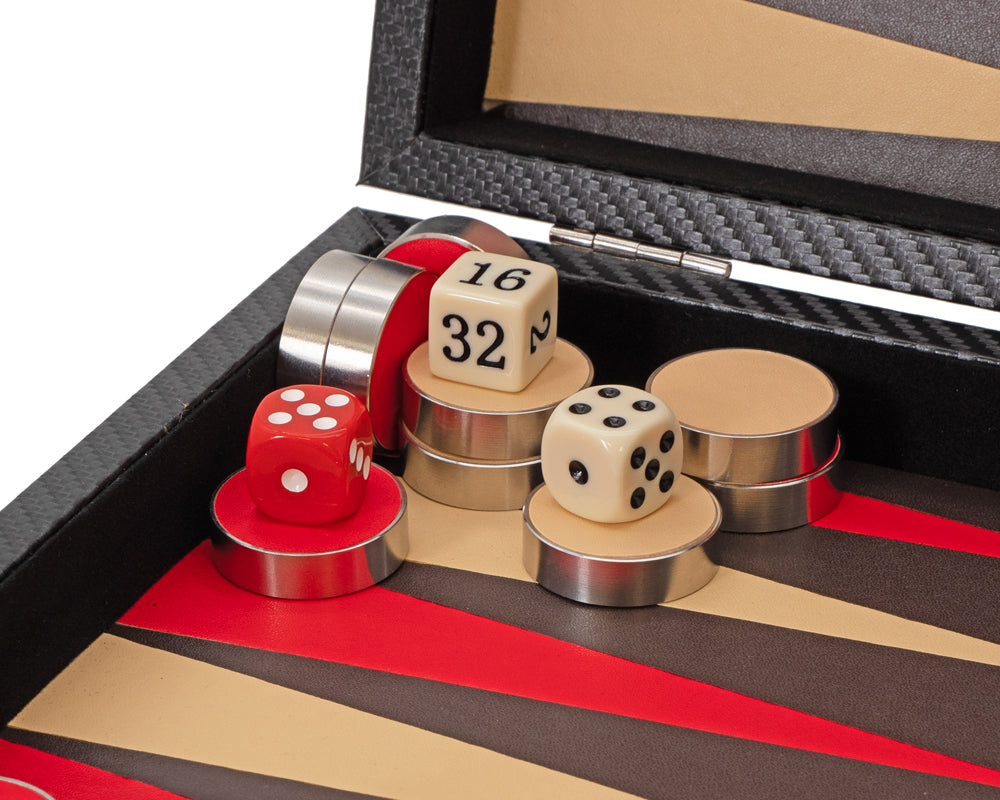 Italfama, zusammenklappbares Backgammon-Set aus Kunstleder, Schwarz und Rot