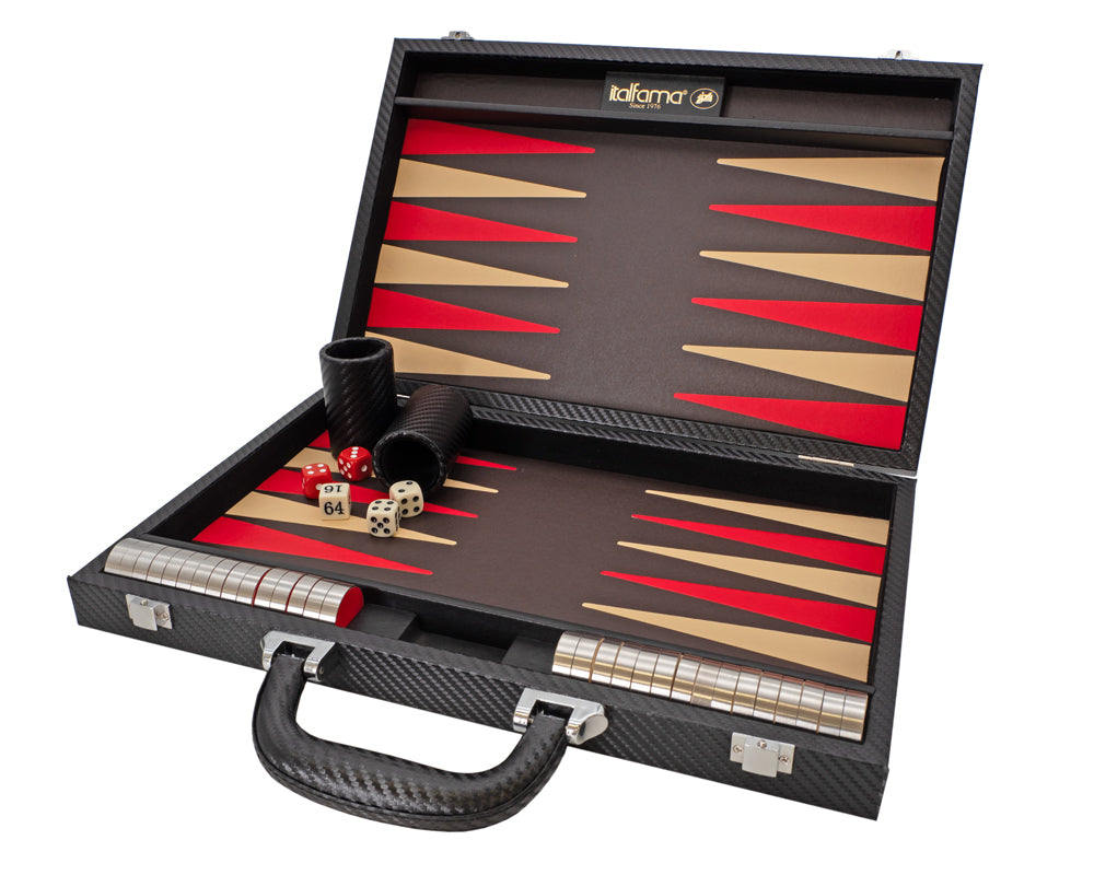 Italfama, zusammenklappbares Backgammon-Set aus Kunstleder, Schwarz und Rot