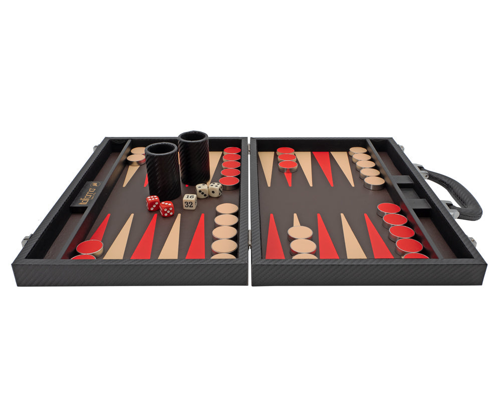 Italfama, zusammenklappbares Backgammon-Set aus Kunstleder, Schwarz und Rot