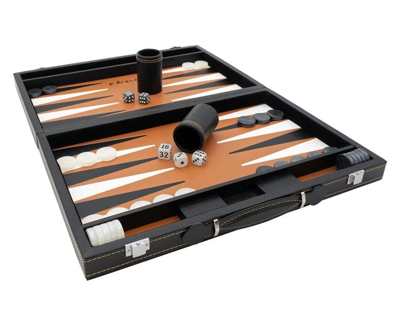 Italfama Faltbares Kunstleder-Backgammon-Set in Schwarz und Beige