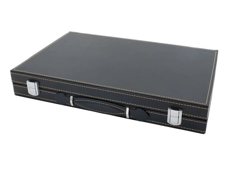 Italfama Faltbares Kunstleder-Backgammon-Set in Schwarz und Beige