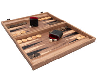 Tournament Walnut & Maple Backgammon Set by Manopoulos â€“ Luxury handcrafted wooden game board with deluxe accessories from Regency Chess.