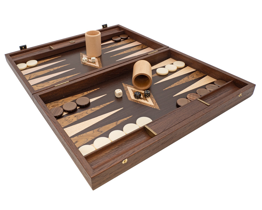 Das Manopoulos Wenge- und Walnussmaser-Backgammon-Set