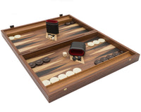 Manopoulos Großes Club-Backgammon-Set aus Walnuss-Schwarz und Eiche mit Deluxe-Vinyl-Backgammon-Bechern