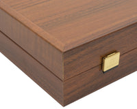 Manopoulos Großes Club-Backgammon-Set aus Walnuss-Schwarz und Eiche mit Deluxe-Vinyl-Backgammon-Bechern