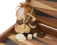 Manopoulos Großes Club-Backgammon-Set aus Walnuss-Schwarz und Eiche mit Deluxe-Vinyl-Backgammon-Bechern