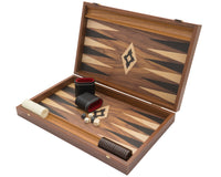 Manopoulos Großes Club-Backgammon-Set aus Walnuss-Schwarz und Eiche mit Deluxe-Vinyl-Backgammon-Bechern