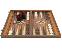 Manopoulos Großes Club-Backgammon-Set aus Walnuss-Schwarz und Eiche mit Deluxe-Vinyl-Backgammon-Bechern