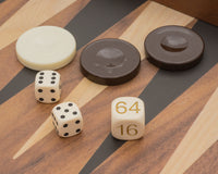 Manopoulos Großes Club-Backgammon-Set aus Walnuss-Schwarz und Eiche mit Deluxe-Vinyl-Backgammon-Bechern