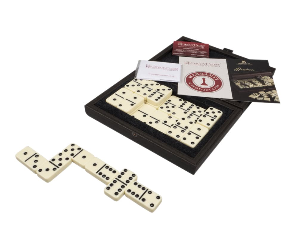 Manopoulos Luxury Dominoes Box Set Black with 28 resin pieces and wooden case from Regency Chess Company