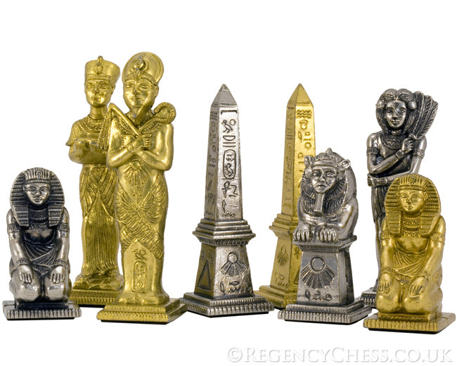 Ägyptische Serie Messing und Nickel Figurative Schachfiguren