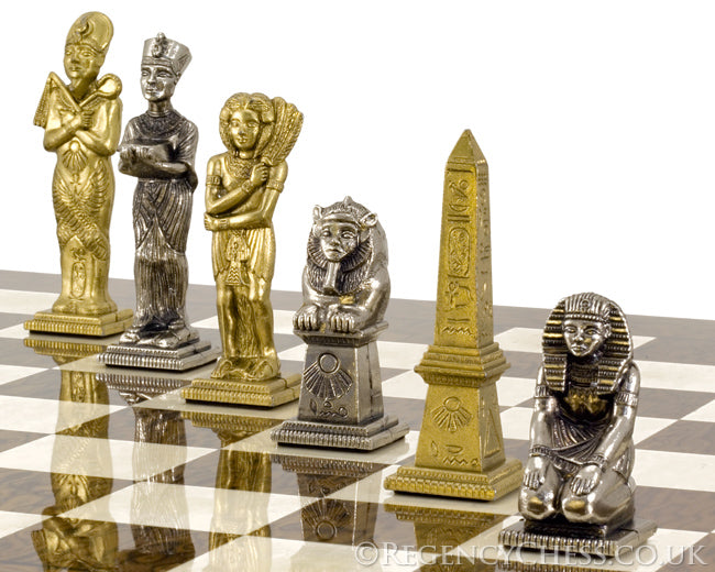 Ägyptische Serie Messing und Nickel Figurative Schachfiguren
