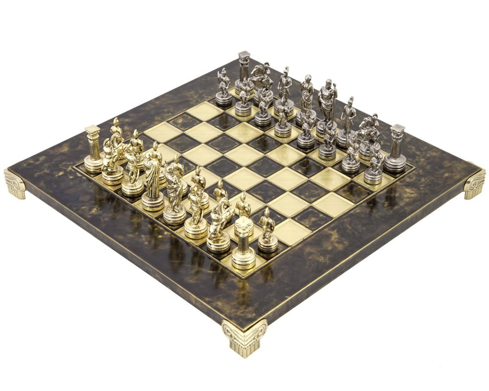 Manopoulos Griechisch-Römische Armee Metallschachspiel mit Holzkoffer - SMALL