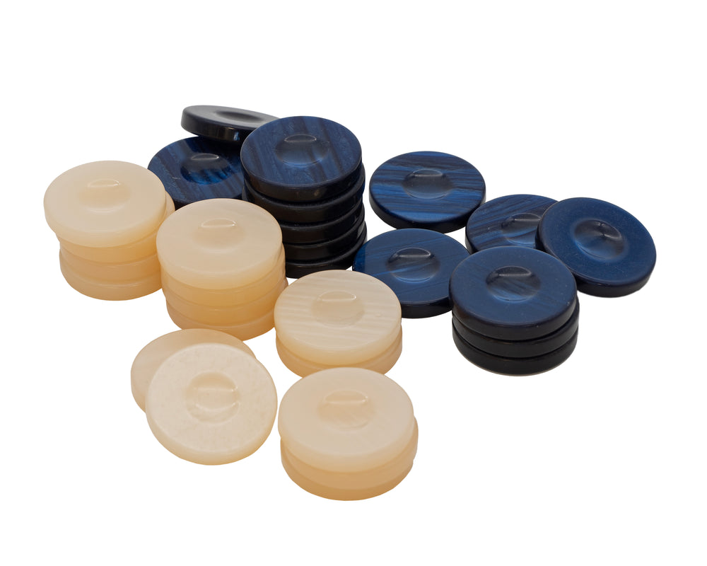 Deluxe Backgammon-Steine, Blau & Elfenbein, 36 mm