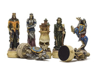 Zombie-themed hand-painted chess pieces by Italfama, featuring intricate designs and felted bases, perfect for a 16-inch board.