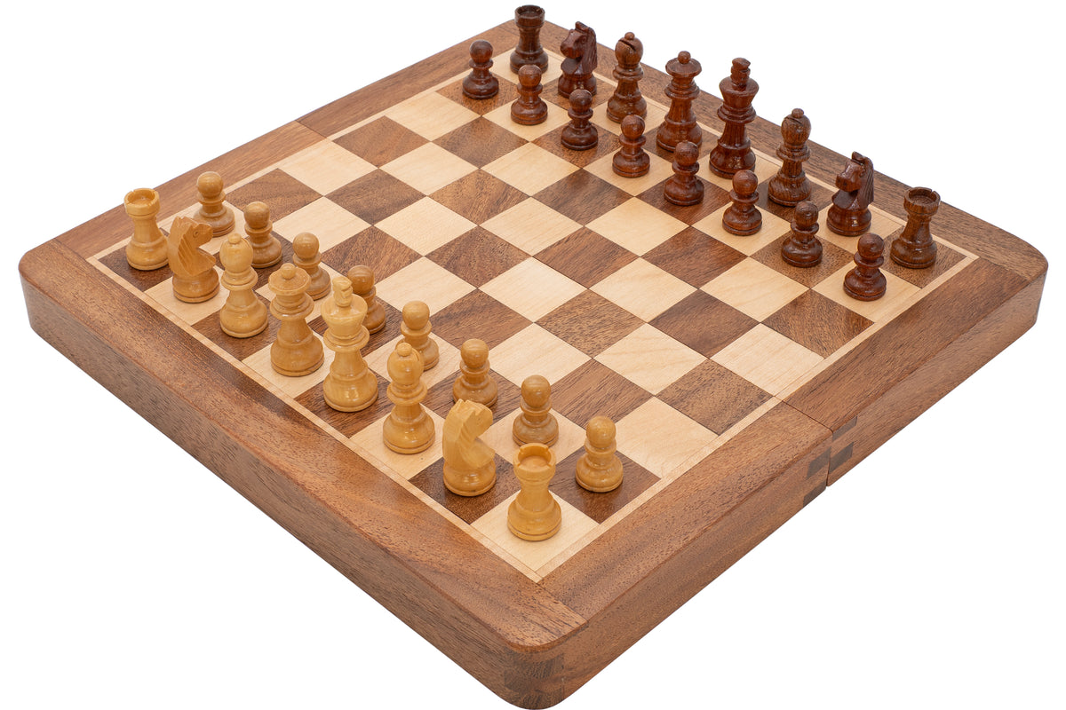 Deluxe klappbares Reise-Schachset aus Hartholz, 25 cm, magnetisch