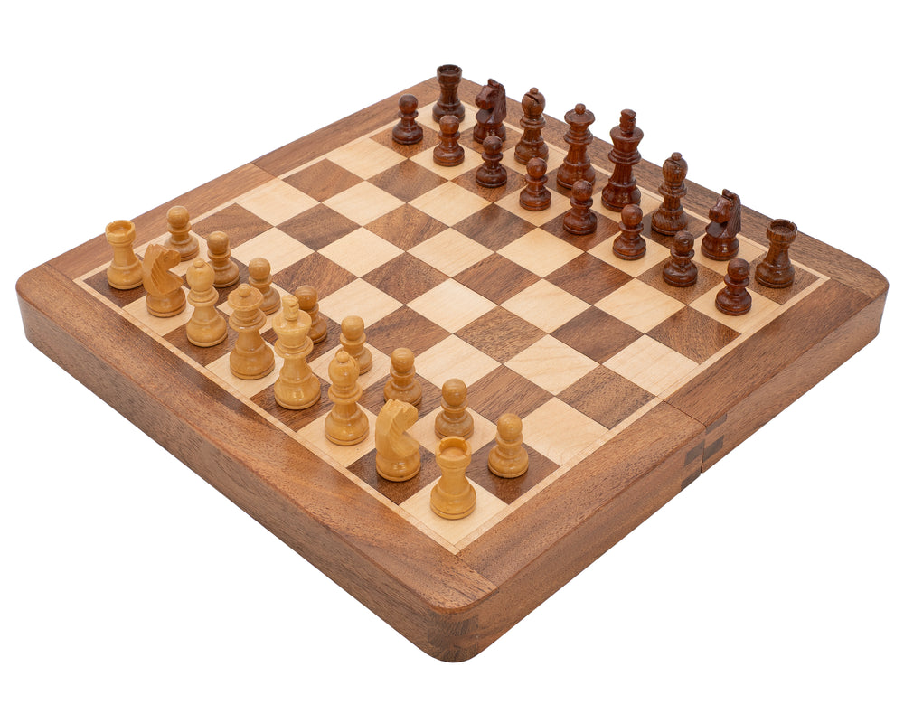 Deluxe klappbares Reise-Schachset aus Hartholz, 25 cm, magnetisch