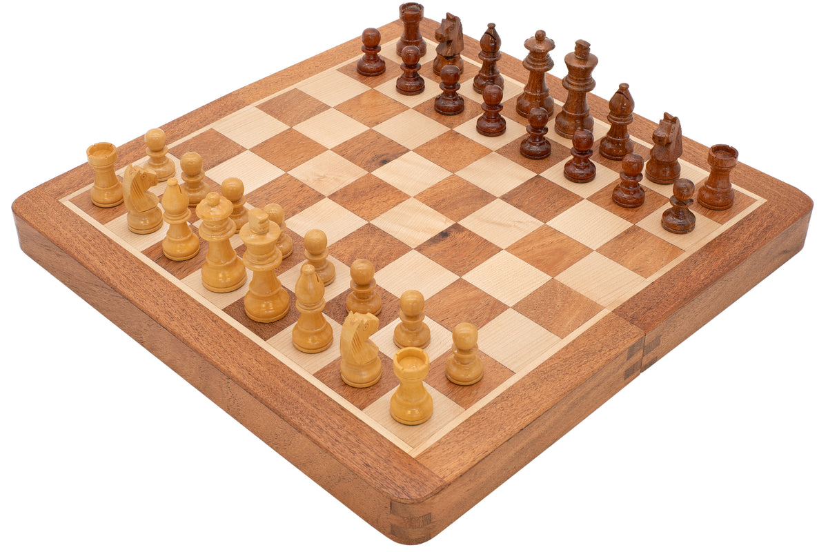 Deluxe faltbares Reise-Schachset aus Hartholz, 30 cm, magnetisch