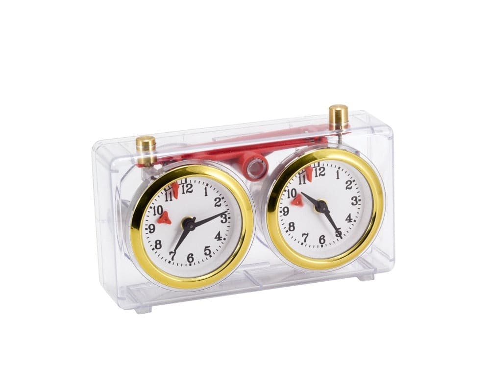 Turnier Chess Clock with clear transparent plastic case and wind-up mechanism