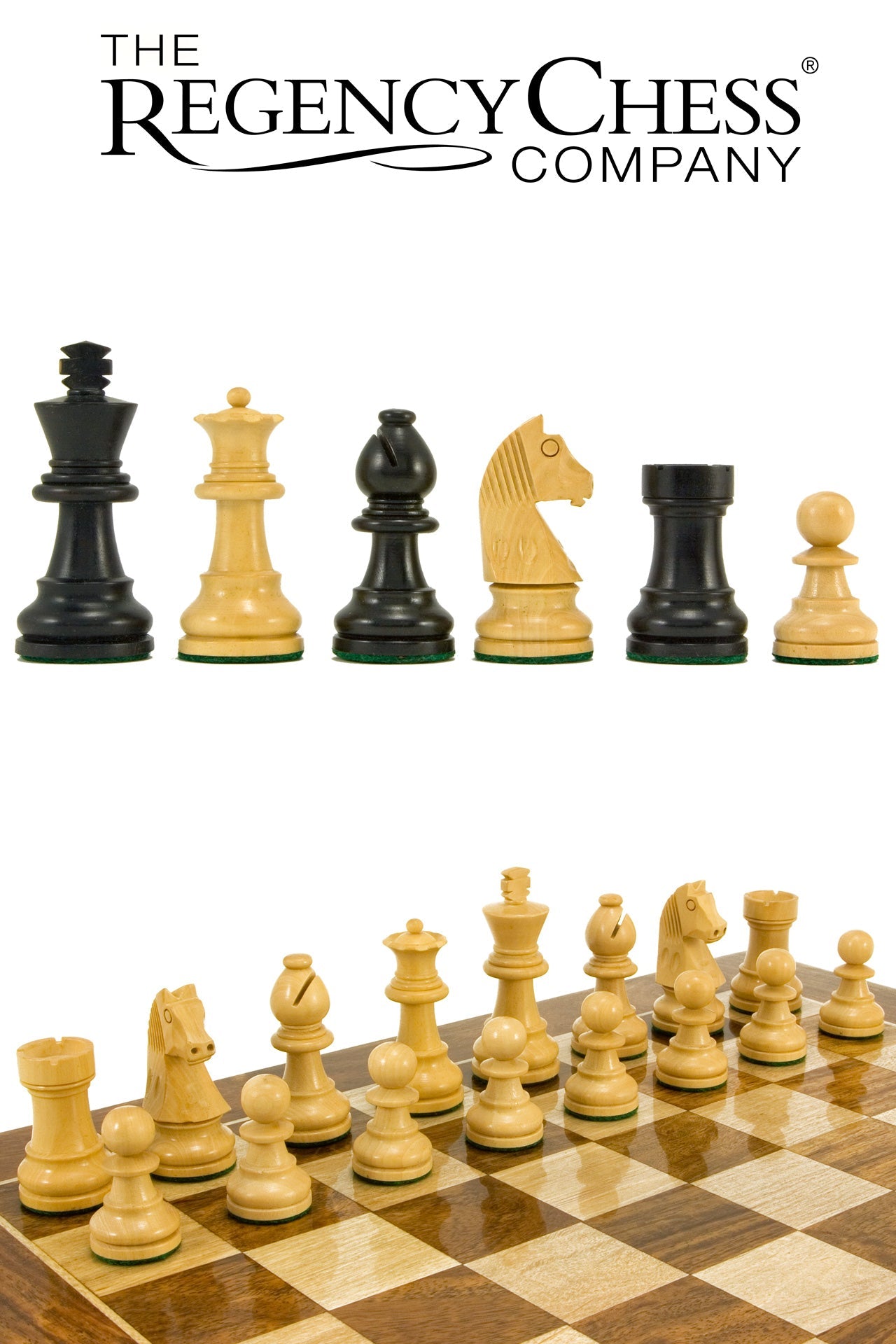Nach unten Kopf Ritter Ebonised Staunton Schachfiguren 2,5 Zoll
