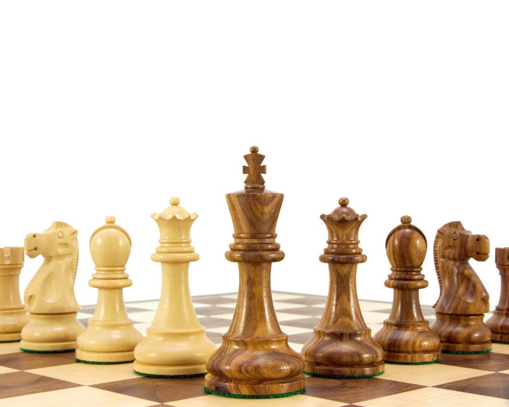 Jacob Knight Golden Rosewood Staunton chess pieces on board, 3.75-inch king, wooden chessmen, high craftsmanship, perfect for play