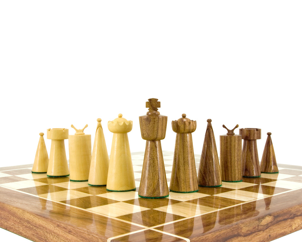 Art Deco Serie Sheesham und Buchsbaum Schachfiguren 3,5 Zoll