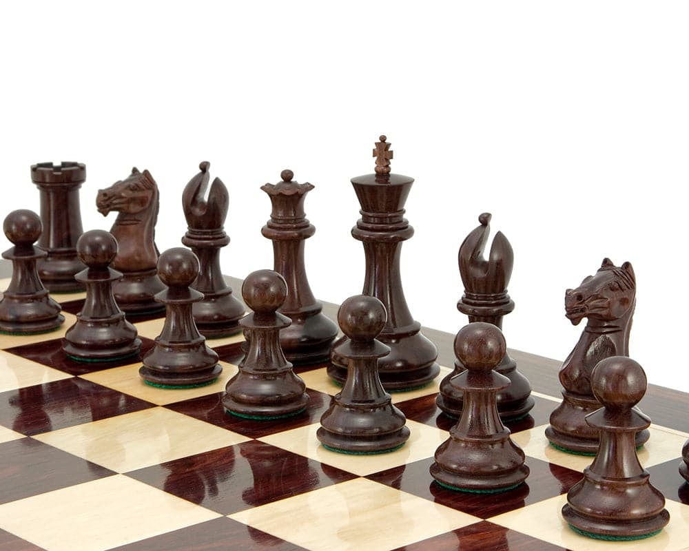 Sentinel Series Rosewood Staunton Chess Pieces 4 Inches on Chessboard