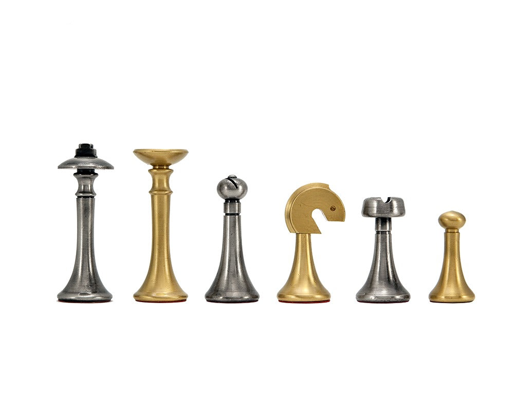 Metropolis Serie 2,75 Zoll Schachfiguren aus Messing und Nickel