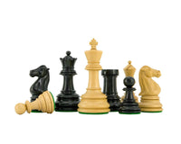 Handcrafted Cheltenham Series ebony and boxwood chess pieces with 3.75-inch king and felted bases.