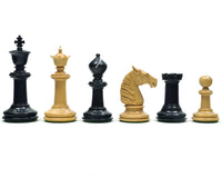Traditional Staunton Ebony Bath Chessmen 3.75 inch luxury wooden chess pieces in ebony and boxwood with exquisite carvings and felted bases.