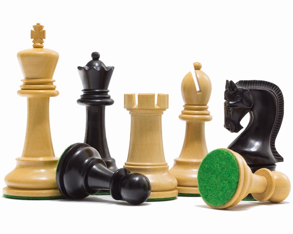 Ebonised Leningrad Series Chess Men 4 inch set with a 3 inch king, weighted and felted chess pieces, classic Staunton design, Italian board.