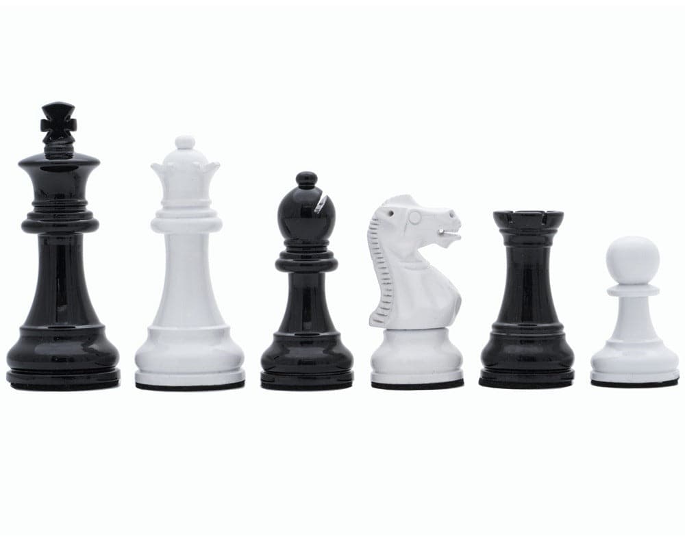 Italian Black and White Lacquered 3" Staunton Chess Men by Italfama in a row