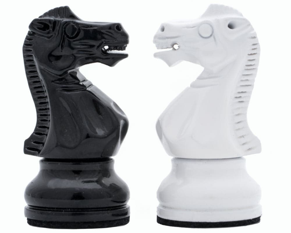 Italian Black and White Lacquered Staunton Chess Knight Pieces by Italfama