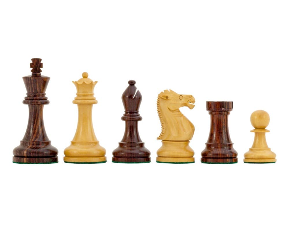 Rosewood Staunton Deluxe Chessmen, handcrafted 3.75-inch king, weighted and felted with additional queens, perfect for a 20-inch board.