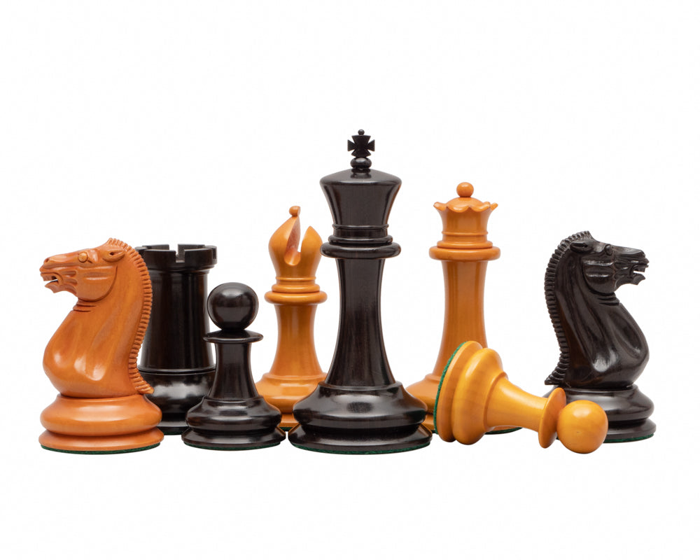 J J Cooke Edition Ebenholz und antikisiertes Buchsbaum-Schachfiguren 4,4 Zoll