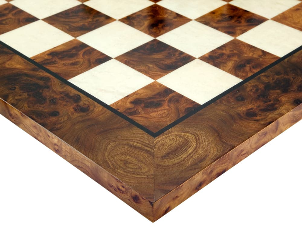 Luxury Old English Elite Ebony and Briar Chessboard Corner in Lacquered Briarwood and Elm Veneer