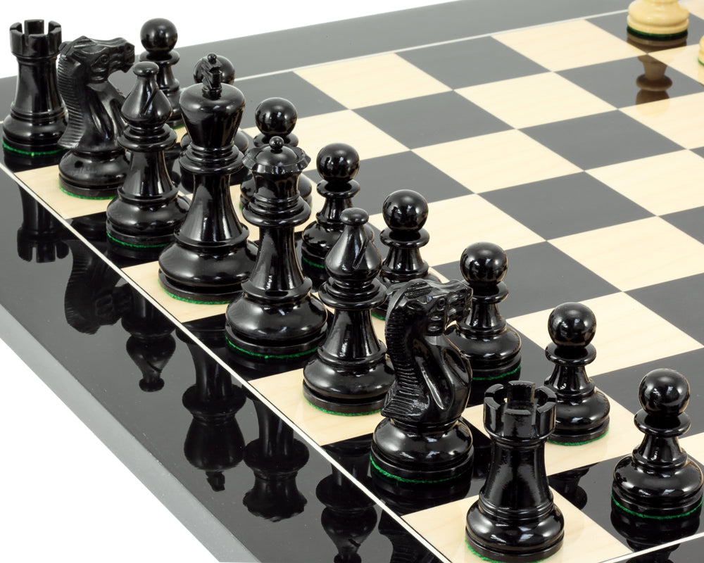 Atlantic Gloss Black und Natural Schachspiel