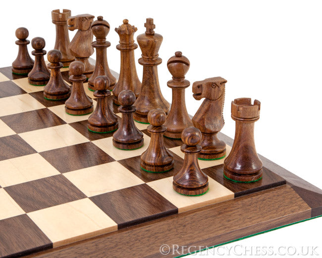 Pioneer Schachspiel aus massivem Nussbaum und Sheesham mit Etui