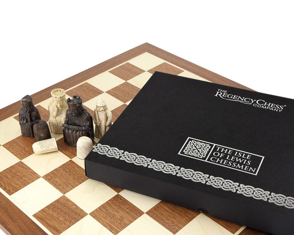 Isle of Lewis large mahogany chess set with high-quality pieces and chess board crafted in Spain by John Ferrer.