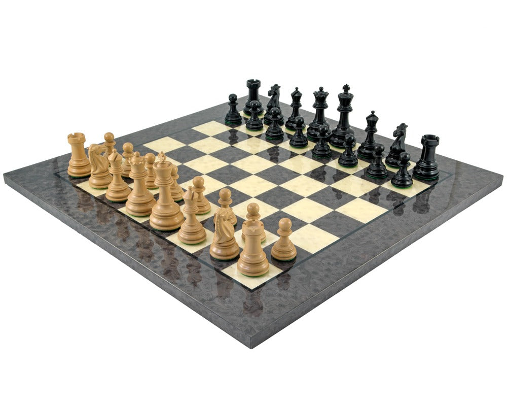 Cheltenham Schachspiel aus Ebenholz und grauem Bruyèreholz