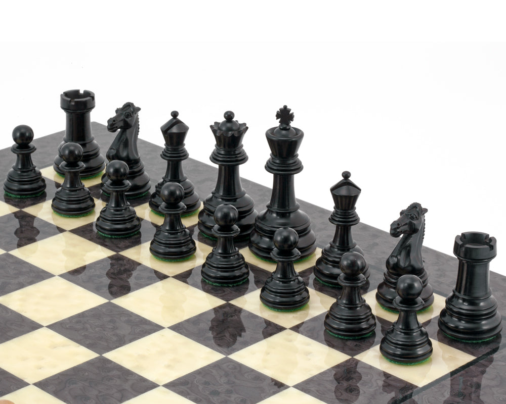 Cheltenham Schachspiel aus Ebenholz und grauem Bruyèreholz