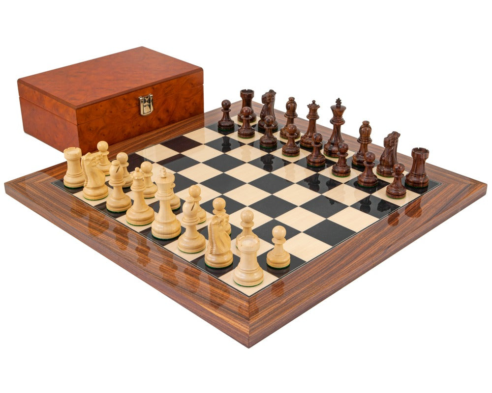 Supreme Rosewood Schachspiel mit Wurzelholzkoffer