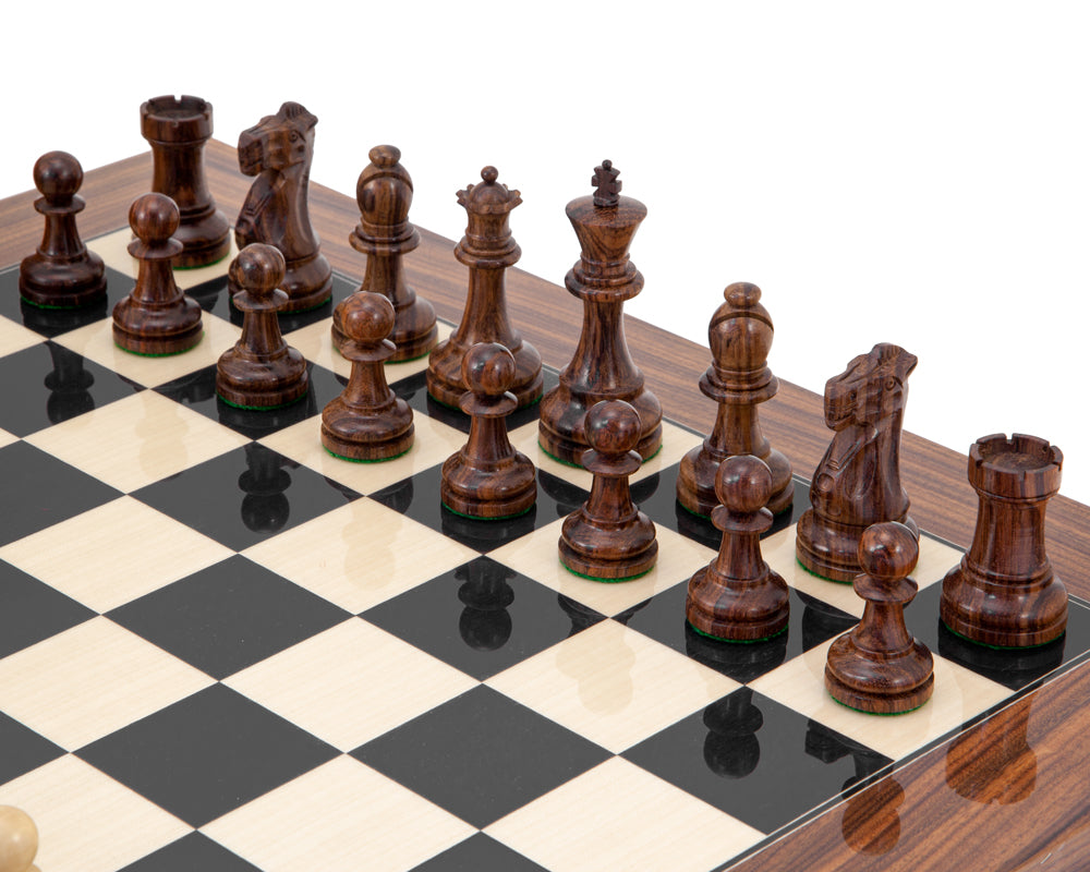 Supreme Rosewood Schachspiel mit Wurzelholzkoffer